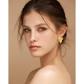 HESSAWELL Gold Ribbon Dangle Earrings for Women Statement Chunky Dangle Earrings for Birthday Jewelry