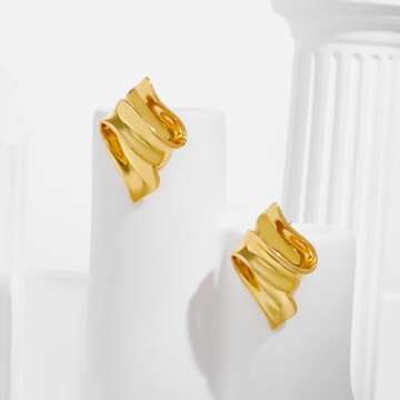 HESSAWELL Gold Ribbon Dangle Earrings for Women Statement Chunky Dangle Earrings for Birthday Jewelry