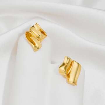 HESSAWELL Gold Ribbon Dangle Earrings for Women Statement Chunky Dangle Earrings for Birthday Jewelry