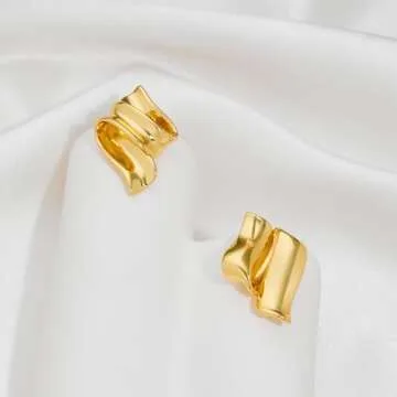 HESSAWELL Gold Ribbon Dangle Earrings for Women Statement Chunky Dangle Earrings for Birthday Jewelry