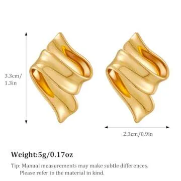 HESSAWELL Gold Ribbon Dangle Earrings for Women Statement Chunky Dangle Earrings for Birthday Jewelry