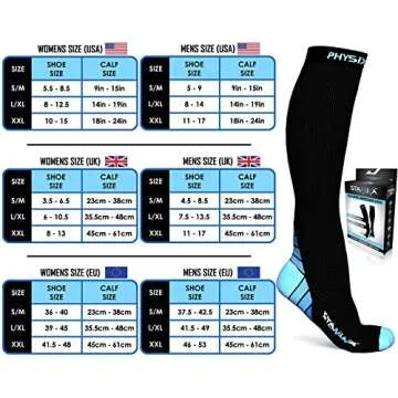 Physix Gear Compression Socks for Men & Women 20-30 mmhg Graduated Athletic for Running Nurses Shin Splints Flight Travel & Maternity Pregnancy - Boost Stamina Circulation & Recovery BLU LXL (1 Pair)