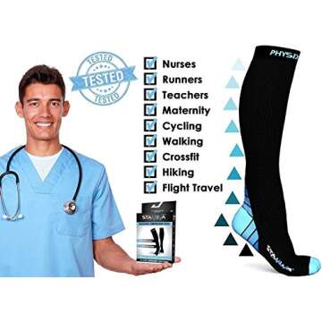 Physix Gear Compression Socks for Men & Women 20-30 mmhg Graduated Athletic for Running Nurses Shin Splints Flight Travel & Maternity Pregnancy - Boost Stamina Circulation & Recovery BLU LXL (1 Pair)