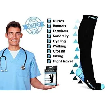 Physix Gear Compression Socks for Men & Women 20-30 mmhg Graduated Athletic for Running Nurses Shin Splints Flight Travel & Maternity Pregnancy - Boost Stamina Circulation & Recovery BLU LXL (1 Pair)