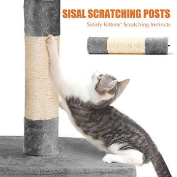 Plemo Cat Tree Condo Furniture 4-Level Platform Activity Tower with Sisal-Covered Scratching Posts and Perches Hammock for Kittens Pet (66.1″ Gray)