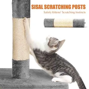 Plemo Cat Tree Condo Furniture 4-Level Platform Activity Tower with Sisal-Covered Scratching Posts and Perches Hammock for Kittens Pet (66.1″ Gray)