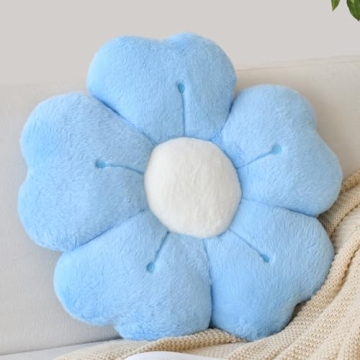 Flower Shaped Pillow, Cute Decorative Throw Pillow with Soft Artificial Rabbit Fur for Couch Bed Cha...