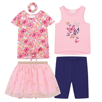 BTween Girls Summer Floral Clothes Set - 4 Pack Tutu Tops & Shorts