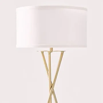 Brightech Jaxon LED Floor lamp, Modern Lamp for Living Rooms & Offices, Tall Lamp with Contemporary Drum Shade, Gold Tripod Standing Lamp for Bedroom Reading, Great Living Room Decor - Brass