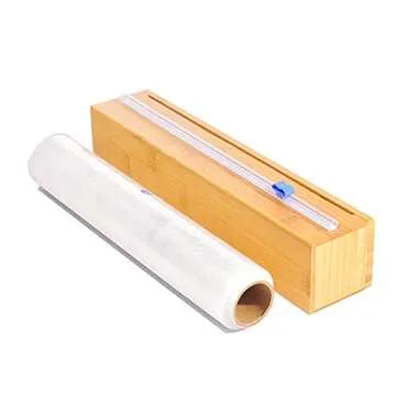 UNCLE JACK Homes Bamboo Plastic Wrap Dispenser | Cling Wrap Container for 300FT Rolls