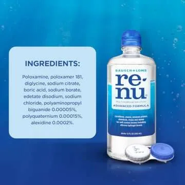 Renu Contact Lens Solution Multipurpose Disinfectant, Advanced Formula Lens Cleaner, Cleans & Moisturizes Soft & Silicon Hydrogel Lenses, 12 Fl Oz