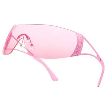 VANLINKER Wrap Around Y2K Sunglasses for Women Men Trendy Oversized Futuristic Sun Glasses Fashion Shield Flat Top Shades Pink VL9701