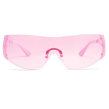 VANLINKER Wrap Around Y2K Sunglasses for Women Men Trendy Oversized Futuristic Sun Glasses Fashion Shield Flat Top Shades Pink VL9701
