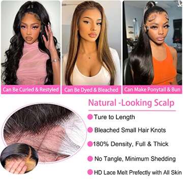 KITTYWAY Straight Lace Front Wigs Pre Plucked 180 Density 13x4 HD Lace Frontal Wigs for Women with Baby Hair Bleached Knots Brazilian Glueless Natural Color 24 inch
