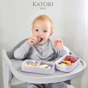 KATORI KIDS Suction Plate for Baby To Go | 5pc Travel Silicone Baby Plate Feeding Set with Travel Ba...