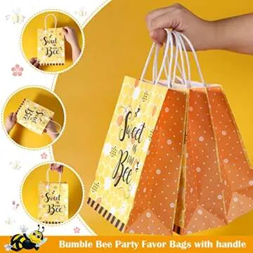 Containlol 16 Pcs Bee Party Favors Sweet As Can Bee Honey Gift bags Goodie Candy Bags with Handle for Birthday Party Supplies