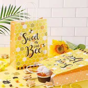 Containlol 16 Pcs Bee Party Favors Sweet As Can Bee Honey Gift bags Goodie Candy Bags with Handle for Birthday Party Supplies