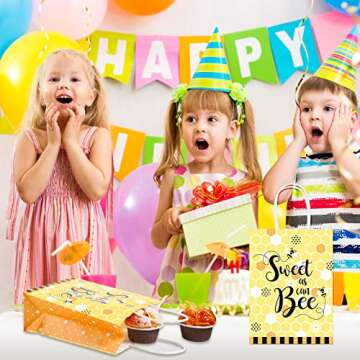 Containlol 16 Pcs Bee Party Favors Sweet As Can Bee Honey Gift bags Goodie Candy Bags with Handle for Birthday Party Supplies