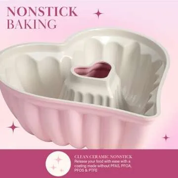 Paris Hilton Heart Shaped Fluted Cake Pan - Pink Nonstick Bakeware