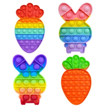 4 Packs Easter Rabbit Pop Fidgets Toys - Push it Bubbles Popper Fidget Toy for Bunny Rabbit Carrot P...