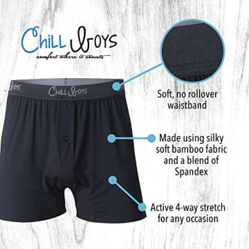 Chill Boys - Cool, Comfortable & Breathable Mens Underwear - Men's Boxers (Small, Black) - Imported ...