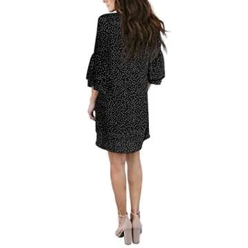 BELONGSCI Women's 2023 Summer Dress Sweet & Cute V-Neck Bell Sleeve Shift Dress Mini Dress, Perfect for Wedding or Graduation