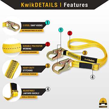 KwikSafety - Charlotte, NC - Copperhead Safety Lanyard [Adjustable 4' to 6'] Single Leg No Shock Abs...