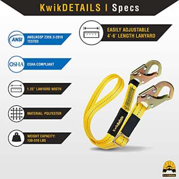 KwikSafety - Charlotte, NC - Copperhead Safety Lanyard [Adjustable 4' to 6'] Single Leg No Shock Absorber ANSI OSHA Positioning
