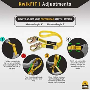 KwikSafety - Charlotte, NC - Copperhead Safety Lanyard [Adjustable 4' to 6'] Single Leg No Shock Absorber ANSI OSHA Positioning