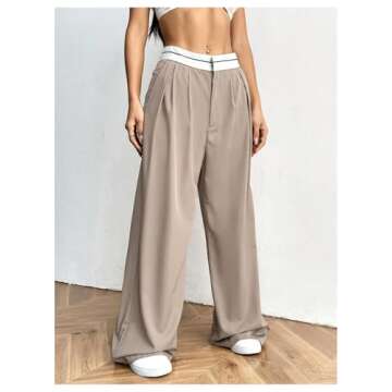 RoseSeek Women's Wide Leg Pants High Waist Business Trousers Loose Casual Straight Office Suit Pants with Pockets Khaki X-Small