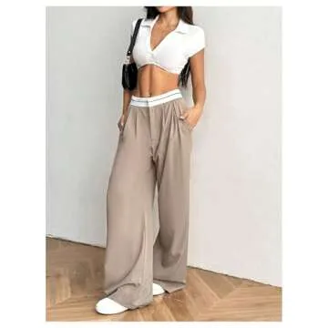 RoseSeek Women's Wide Leg Pants High Waist Business Trousers Loose Casual Straight Office Suit Pants with Pockets Khaki X-Small