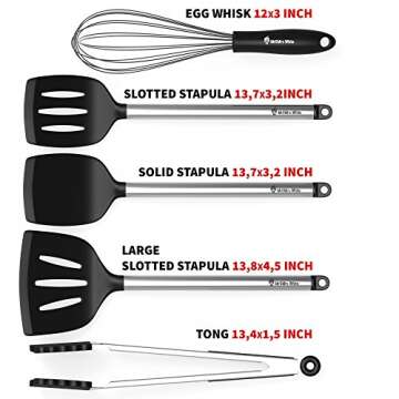 Cooking Silicone Utensils Set 10 — Best Nonstick Kitchen Cookware Utensil Sets — Large Hanging Spoons Spatula Set – Non Toxic Cook Gadget Kit Black