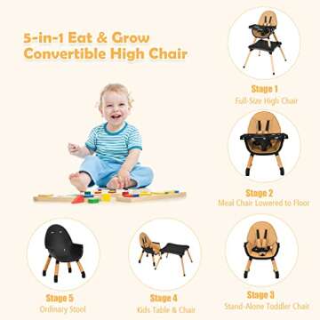 BABY JOY 5 in 1 High Chair, Convertible High Chairs for Babies and Toddlers/Booster Seat/Table and C...
