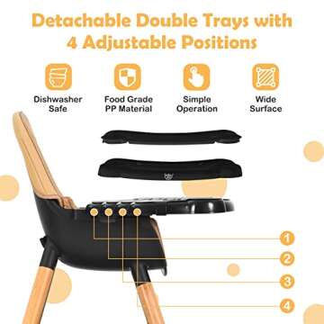 BABY JOY 5 in 1 High Chair, Convertible High Chairs for Babies and Toddlers/Booster Seat/Table and Chair Set, Infant Wooden Highchair w/ 5-Point Harness, 4-Position Removable Tray & PU Cushion, Coffee