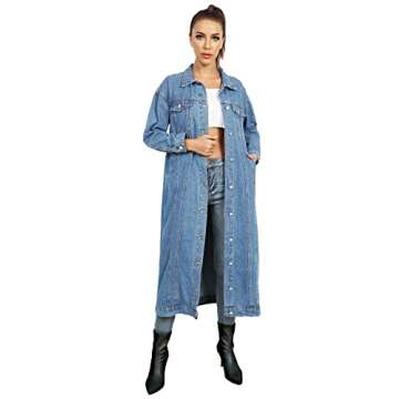 Jofemuho Womens Classic Jean Jacket Plus Size Loose Long Sleeve Button Down Denim Trench Coat Light Blue1 XL