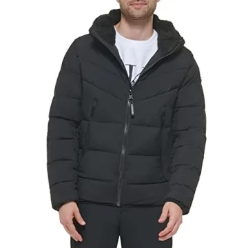 Calvin Klein Men's Puffer Jacket with Sherpa Hood