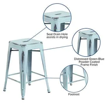 Stylish 24" Backless Metal Stool for Home and Outdoor