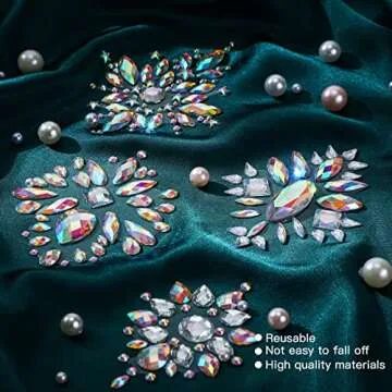 Geyoga 4 Pcs Rhinestone Pasties Crystal Breast Covers Body Jewelry Stick Breast Pasties Chest Stickers for Body(Classic Style)