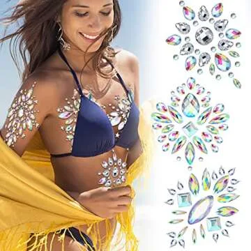 Geyoga 4 Pcs Rhinestone Pasties Crystal Breast Covers Body Jewelry Stick Breast Pasties Chest Stickers for Body(Classic Style)