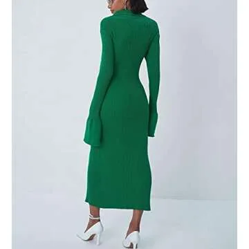 Women's Open Front Sweater Dress Long Sleeve Cardigan Outwear Green Dress for Women Button Down Fall Dress Sexy Bodycon Knit Sweater Dress Date Night Formal Jumpsuits midi Dress Loose S 210005-green