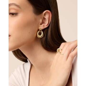 PAVOI 14K Yellow Gold Plated Chunky Textured Dangle Door Knocker Earrings for Women | Gold Statement Earring Pair