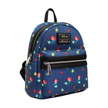 Loungefly Disney Little Mermaid Ariel Flounder Sebastian AOP Mini Backpack Blue