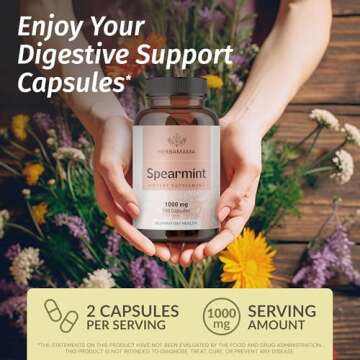 HERBAMAMA Spearmint Leaf Capsules - 1000mg Spearmint Leaves for Gut Cleanse & Digestive Support - Vegan, Non-GMO Mentha Spicata Supplement, 100 Caps