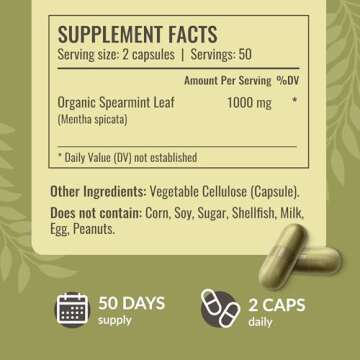 HERBAMAMA Spearmint Leaf Capsules - 1000mg Spearmint Leaves for Gut Cleanse & Digestive Support - Vegan, Non-GMO Mentha Spicata Supplement, 100 Caps