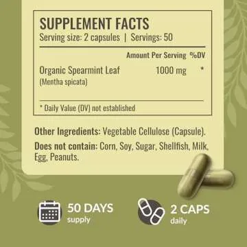 HERBAMAMA Spearmint Leaf Capsules - 1000mg Spearmint Leaves for Gut Cleanse & Digestive Support - Vegan, Non-GMO Mentha Spicata Supplement, 100 Caps