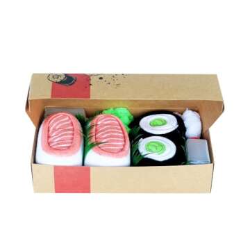Rainbow Socks - Men's Women's - Sushi Socks Box Salmon Cucumber Maki - 2 Pairs