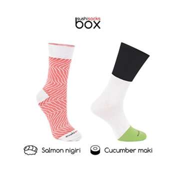 Rainbow Socks - Men's Women's - Sushi Socks Box Salmon Cucumber Maki - 2 Pairs