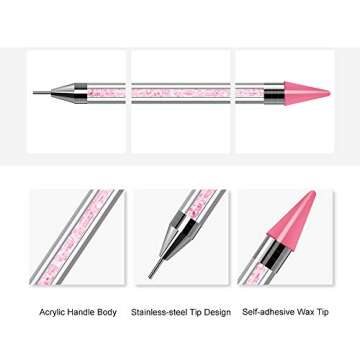 Tovip 2PCS Dual-Ended Nail Rhinestone Picker Wax Tip Pencil Pick Up Applicator Dual Tips Dotting Pen...