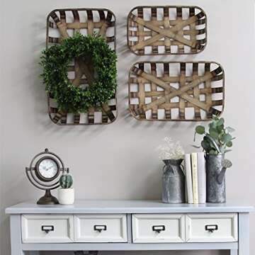 Stratton Home Decor Set of 3 Tobacco Baskets, Brown, 28.50 W X 2.75 D X 16.75 H- Measurements in SAM but Actual Measurements See descriptive