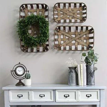 Stratton Home Decor Set of 3 Tobacco Baskets, Brown, 28.50 W X 2.75 D X 16.75 H- Measurements in SAM but Actual Measurements See descriptive